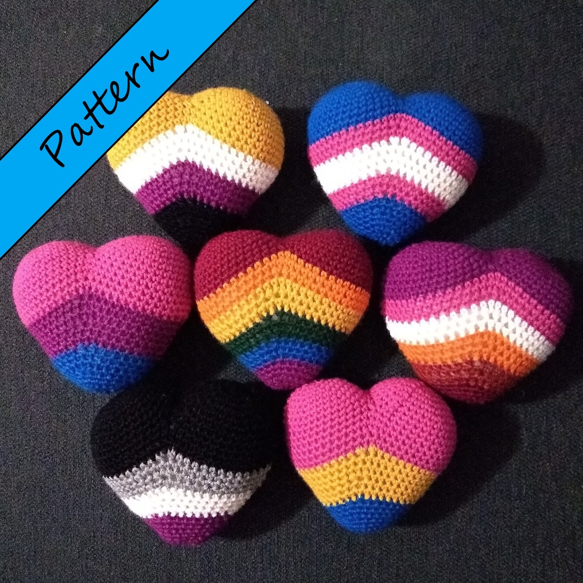 Pattern Crocheted Pride Hearts Amigurumi Plushie - Etsy