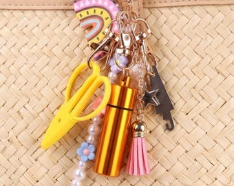 Sewing Hanging Tool Kit Keychain | Mini Scissors, Needle Threader, Tassel Pearl Keychain | Embroidery Project Accessories