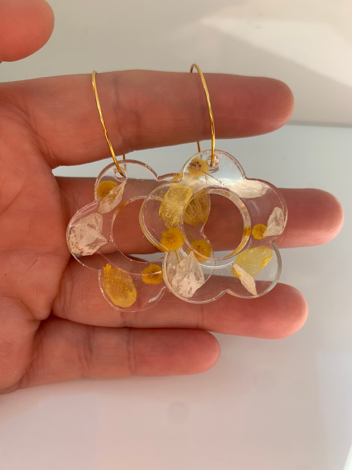 Flower Shaped Resin Earrings on a Hoop Etsy UK