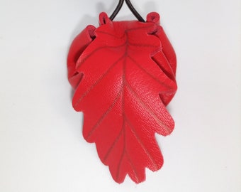 Small Red Oak Leaf Leather Medicine Pouch, Celtic Tree Ogham, Lyrical Oak, Leather Pouch, Medicine Pouch, Pouch, Oak Leaf