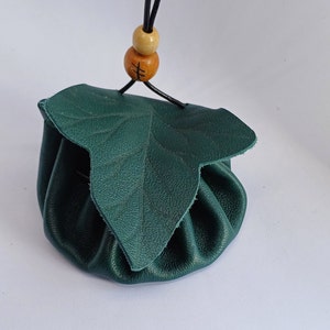 Medium Pine Green Ivy Leaf Leather Medicine Pouch, Celtic Tree Ogham, Lyrical Oak, Leather Pouch, Medicine Pouch, Pouch, Ivy Leaf