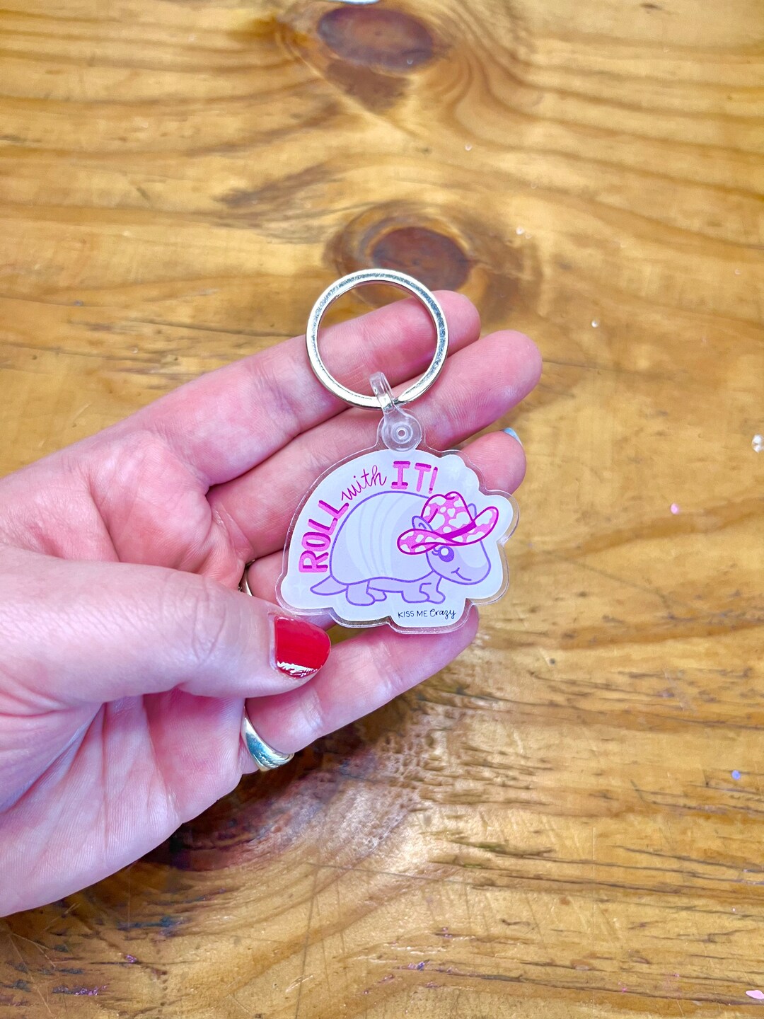 Cute Armadillo Keychain Just Roll With It Motivational Etsy