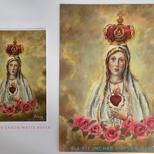 AFDRUK van Onze-Lieve-Vrouw van Fatima-olieverfschilderij 8,5 x 11 en 5 x 7 inch gratis verzending katholiek religieus cadeau hedendaagse kunst