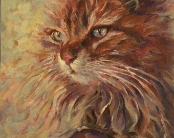 PRINT of Furry Cat Oil Painting 8.5 x 11 Cotton Canvas 5 x 7 Canon Matte Paper Free Shipping Animal Pet Lover Gift