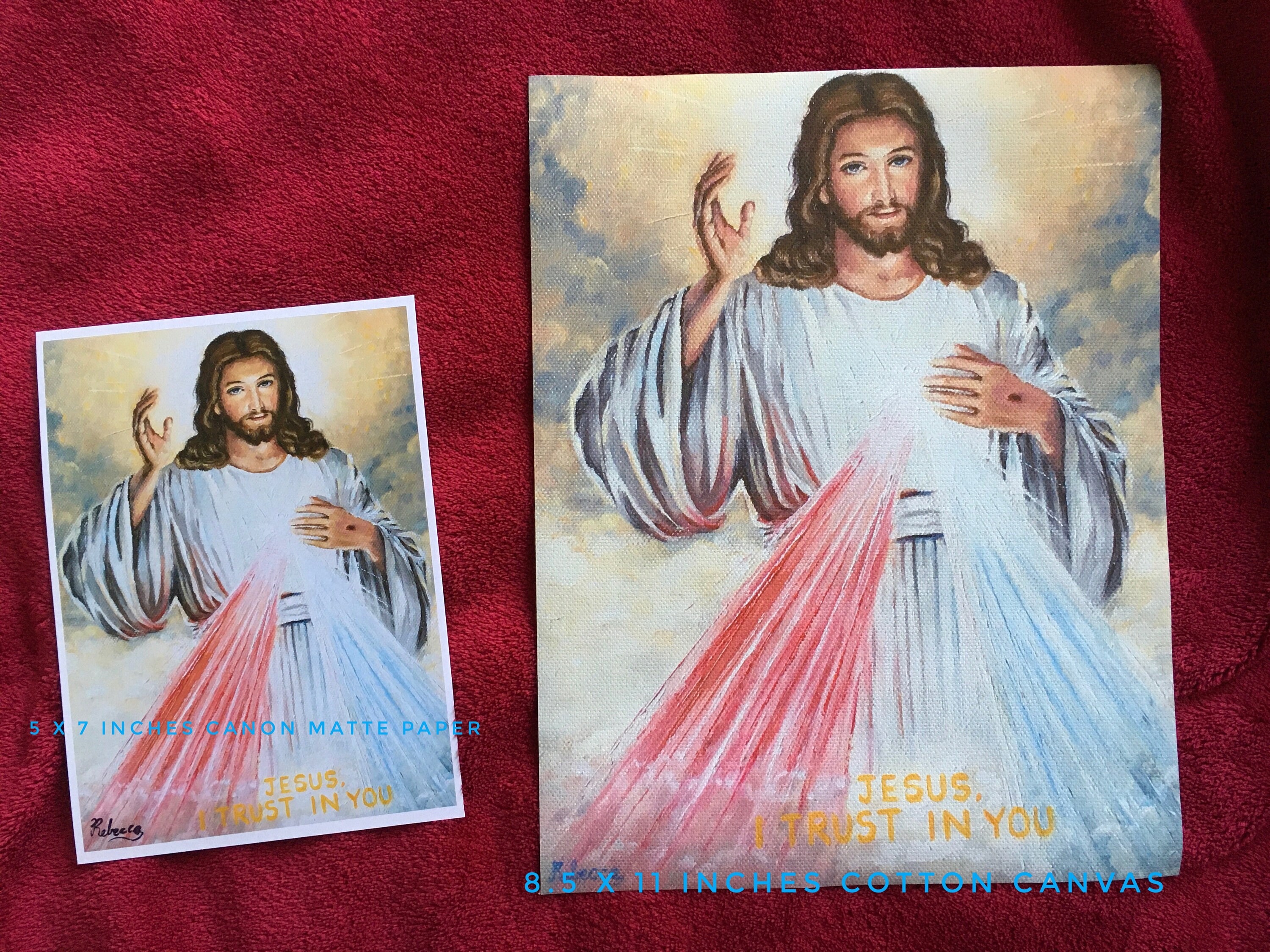 PRINT of Divine Mercy Oil painting Free Shipping Saint Portrait Vintage Holy Card Catholic Religious Art Sacred Heart of Jesus Christ