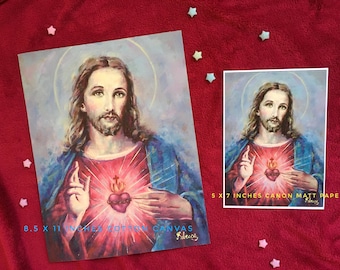 PRINT of Sacred Heart of Jesus Christ Oil Painting Free Shipping 5x7 n 8.5x11 inches Catholic Religious Art Saint Portrait Contemporary Art