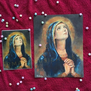 STAMPA della Madonna Addolorata Dipinto ad olio Spedizione gratuita Ritratto di Santo Arte religiosa cattolica Classico Vintage Vergine Maria in preghiera