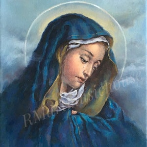 100% Handmade Small Oil Painting Our Lady Of Sorrows Virgin | Etsy