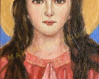 Original Handmade Mini Oil Painting St Philomena Patron Saint 3x5 inches Canvas Board Catholic Religious Art Saint Portrait Baptism Gift