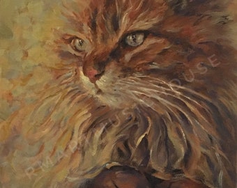 100% Handmade Small Oil Painting 6x8 inches Canvas Board Fluffy Cat Pet Lover Gift Furry Kitten Animal Portrait