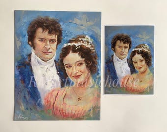 PRINT of Mr Darcy and Elizabeth Bennet Oil Portrait Pride and Prejudice 1995 Colin Firth Jennifer Ehle 8.5x11” and 5x7” Free Shipping
