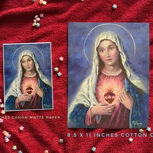 AFDRUK van het Onbevlekt Hart van Maria-olieverfschilderij 8,5 x 11 en 5 x 7 inch gratis verzending katholiek religieus cadeau hedendaagse kunst