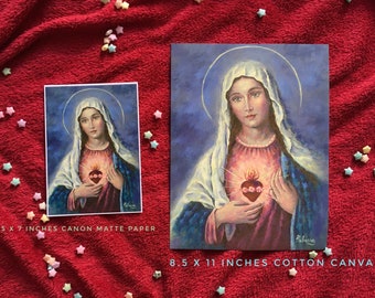 PRINT of Immaculate Heart of Mary Oil Painting 8.5x11 And 5x7 inches Free Shipping Catholic Religious Gift Contemporary Art