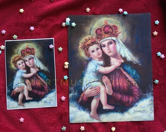 PRINT of Virgin Mary and Jesus Christ Oil Painting Free Shipping Catholic Religious Art Saint Portrait Vintage Classic Holy Prayer Card