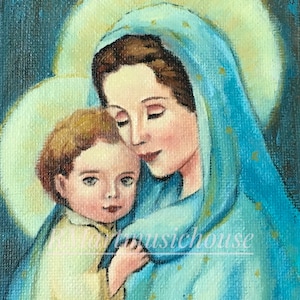 Mini tableau 100 % fait main, Vierge à l'enfant, Vierge Marie et Jésus, Art religieux catholique, Portrait de saint, Carte de Noël, Cadeau catholique
