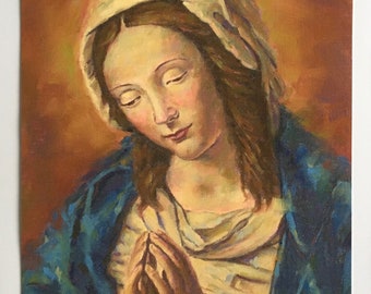 PRINT of Virgin Mary in Prayer Free Shipping 8.5”x11” and 5”x7” Catholic Art Saint Portrait Religious Gift Contemporary Artwork