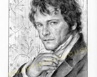 STAMPA di Mr Darcy Colin Firth disegno a matita Orgoglio e pregiudizio 1995 Film senza tempo di spedizione gratuita Jane Austen Pemberley