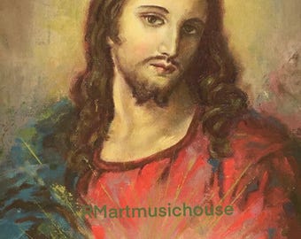 PRINT of Sacred Heart of Jesus Christ Oil Painting 5x7 and 8.5x11 inches Free Shipping Contemporary Art Unique Catholic Religious Gift
