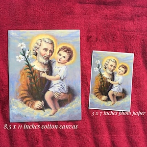 AFDRUK van een olieverfschilderij van de heilige Jozef en het kindje Jezus gratis verzending katholieke religieuze kunst portret heilige familie hedendaagse kunstwerken