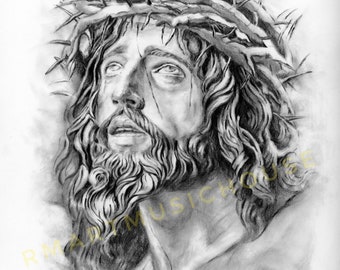 PRINT of Crucifixion of Jesus Christ 5x7 , 8.5x11 Photo Paper, 9x12 Bristol Paper, Free Shipping, Religious Art, Easter Holiday Gift