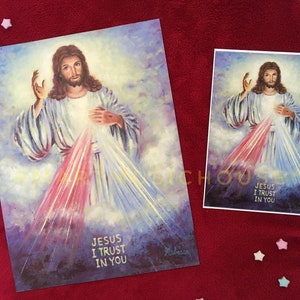 IMPRESSION de la peinture à l'huile de la Divine Miséricorde 5 x 7 n 8,5 x 11 pouces livraison gratuite Portrait de Jésus-Christ de Saint catholique cadeau religieux Art contemporain