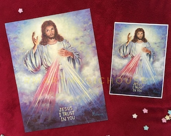 PRINT of Divine Mercy Oil Painting 5x7 n 8.5x11 inches Free Shipping Jesus Christ Portrait of Saint Catholic Religious Gift Contemporary Art