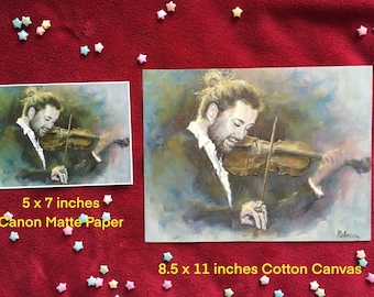 PRINT of David Garrett Oil Portrait Free Shipping 8.5x11 or 5x7 inches Music Lover Gift German Violinist