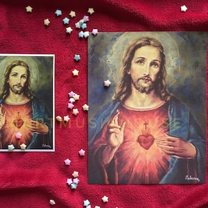IMPRESIÓN de la pintura al óleo del Sagrado Corazón de Jesucristo, envío gratuito, arte religioso católico, regalo de inauguración de la casa, retrato de santo, tarjeta sagrada vintage