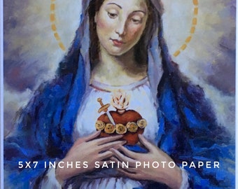 Oil Painting PRINT of Immaculate Heart of Mary with Sword Free Shipping 8.5x11 inches and 5x7 inches Catholic Religious Art Saint Portrait