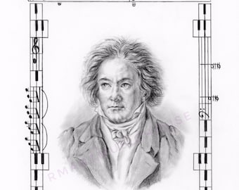 PRINT of Ludwig Van Beethoven Portrait Free Shipping German Composer Moonlight Sonata Piano Music Lover Gift Symphony Classical Era