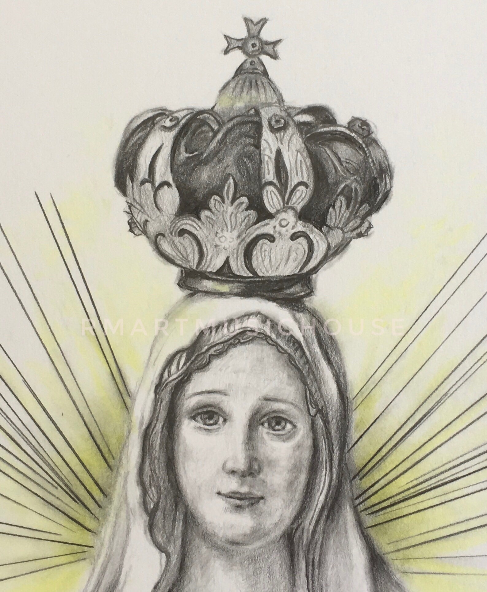100% Handmade Pencil Drawing Virgin Mary Blessed Mother Saint | Etsy