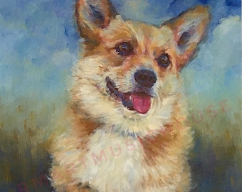 PRINT of Corgi Oil Painting 8.5x11 Cotton Canvas 5x7 Canon Matte Paper Free Shipping Animal Pet Lover Gift