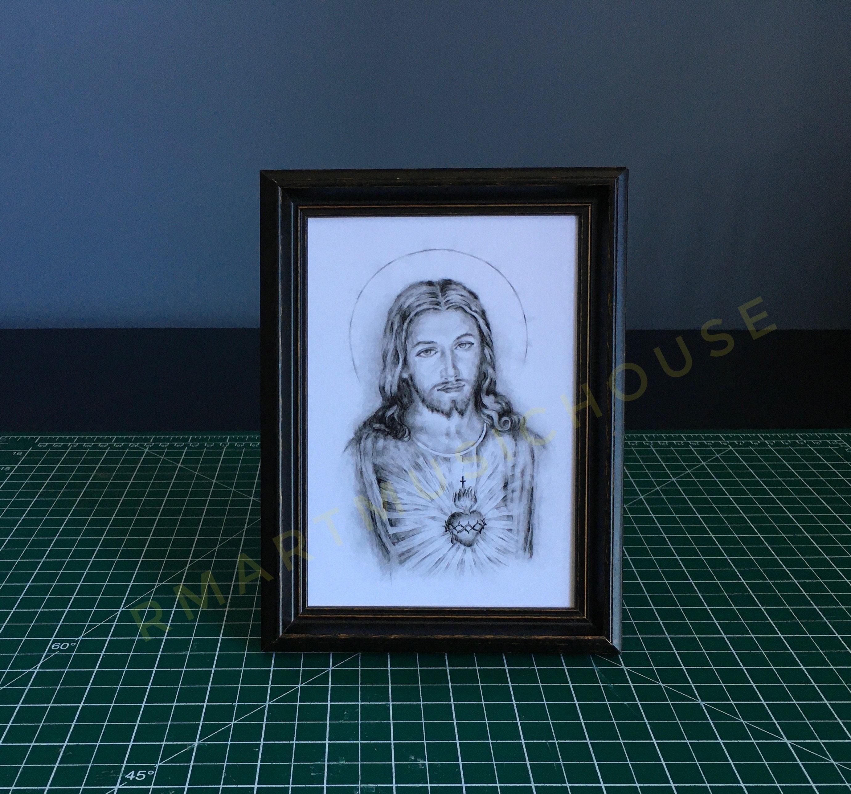 PRINT of the Sacred Heart of Jesus Christ Pencil Drawing 5x7, 8.5x11 ...