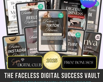 12 Guides Faceless Marketing Digital Success: MRR and PLR Business - PDF Download, Canva Editable