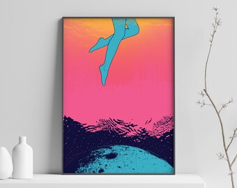 Beautiful Swimmers Poster Woman Illustration Space Posters Psychedelic Illustration Swimming Posters