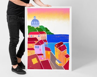 Lisbon Giclée Poster Lisbon Illustration Lisbon Art Print City Illustration Ocean Poster Colurful Poster Portugal Poster