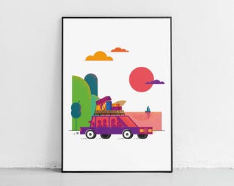 Family Vacation Poster Family Trip Poster Summer Print Road Trip Poster Travel Poster Sunset Poster Sunset Wall Art Sunset Wall Decor