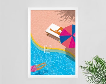 By the Pool Poster Summer Illustration Endless Summer Poster Holiday Posters Art Print Holiday Wall Decor Palm Leaf Print