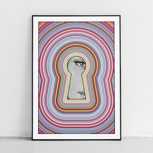 Les Voyeurs Poster Auge Illustration Frauen Illustration Psychedelische Illustration Buntes Plakat Frau Wand-Dekor Psychedelische Wand-Kunst