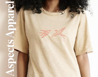 Swallow Birds Line Art T-shirt, minimalistisch uniseks vogelliefhebber T-shirt, op de natuur geïnspireerde katoenen top