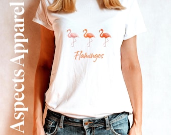 Flamingo Trio Graphic Tee, Tropical Bird Art Shirt