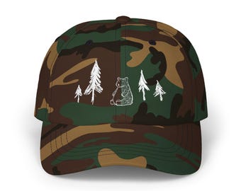 Gorra clásica con oso del bosque dibujado a mano / Gorra de béisbol con oso ilustrado
