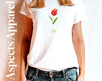 Tulip Floral T-Shirt, Blumen Grafik T-Shirt, Buntes Natur Shirt, Unisex Top, Botanische Illustration Bekleidung