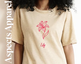 Lily Flower Graphic T-Shirt, Floral Tee, Nature Lover Gift, Botanical Shirt, Gardening Top