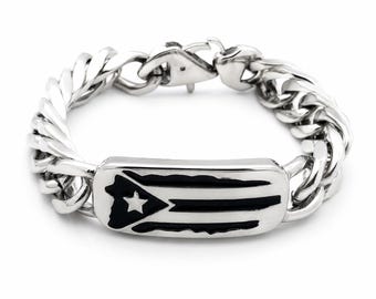 Puerto Rican Island Stainless Steel Link Bracelet with designer clasp
