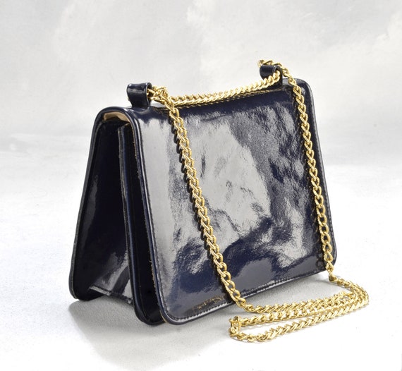 navy blue patent leather handbag sale