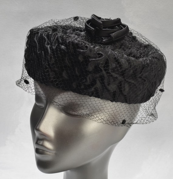 Vintage Black Satin Pillbox Hat | Etsy