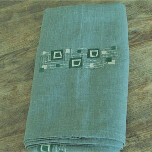Linen Table Cloth Green Small Tablecloth With Green Yellow Embroidery Natural 100 % Pure Gray Heavy Duty Linen Embroidered