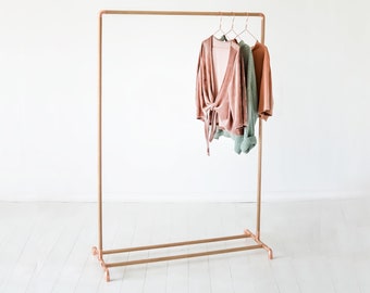 Copper and Oak Wooden Clothing Rail / Garment Rack / Clothes Storage