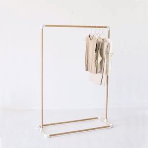 Show Room Solid Oak Clothing Rail with Off White Detailing / Garment Rack / Clothes Storage